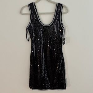 NWT Superdown Sequin Black & White Sporty Chic Dress | Medium | NBA Jersey Style